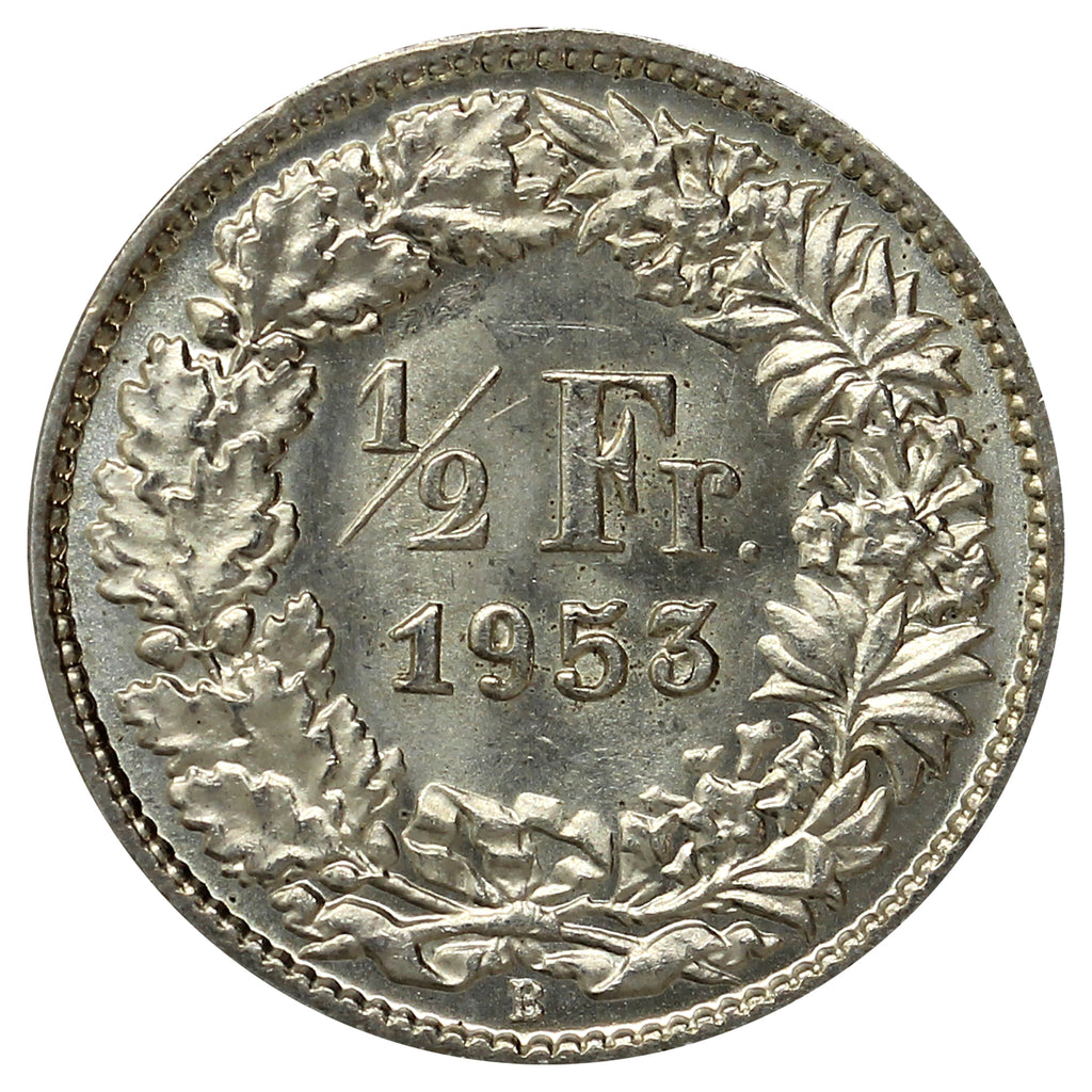 Switzerland 1953B 1/2 Franc Brilliant Uncirculated (MS63)