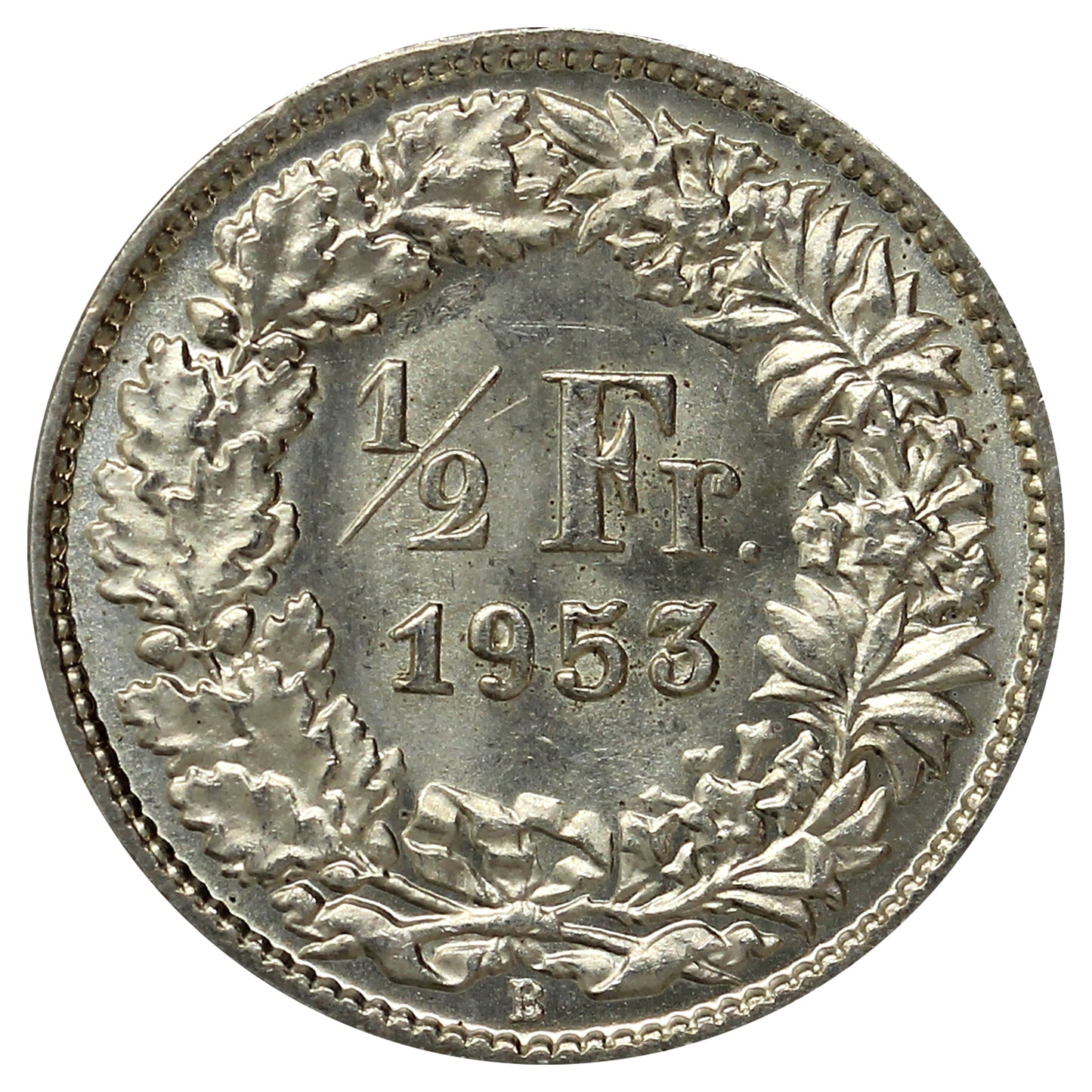 Switzerland 1953B 1/2 Franc Brilliant Uncirculated (MS63)