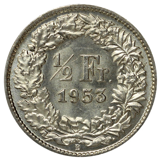 Switzerland 1953B 1/2 Franc Brilliant Uncirculated (MS63)