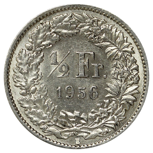 Switzerland 1956B 1/2 Franc Almost Uncirculated (AU50)