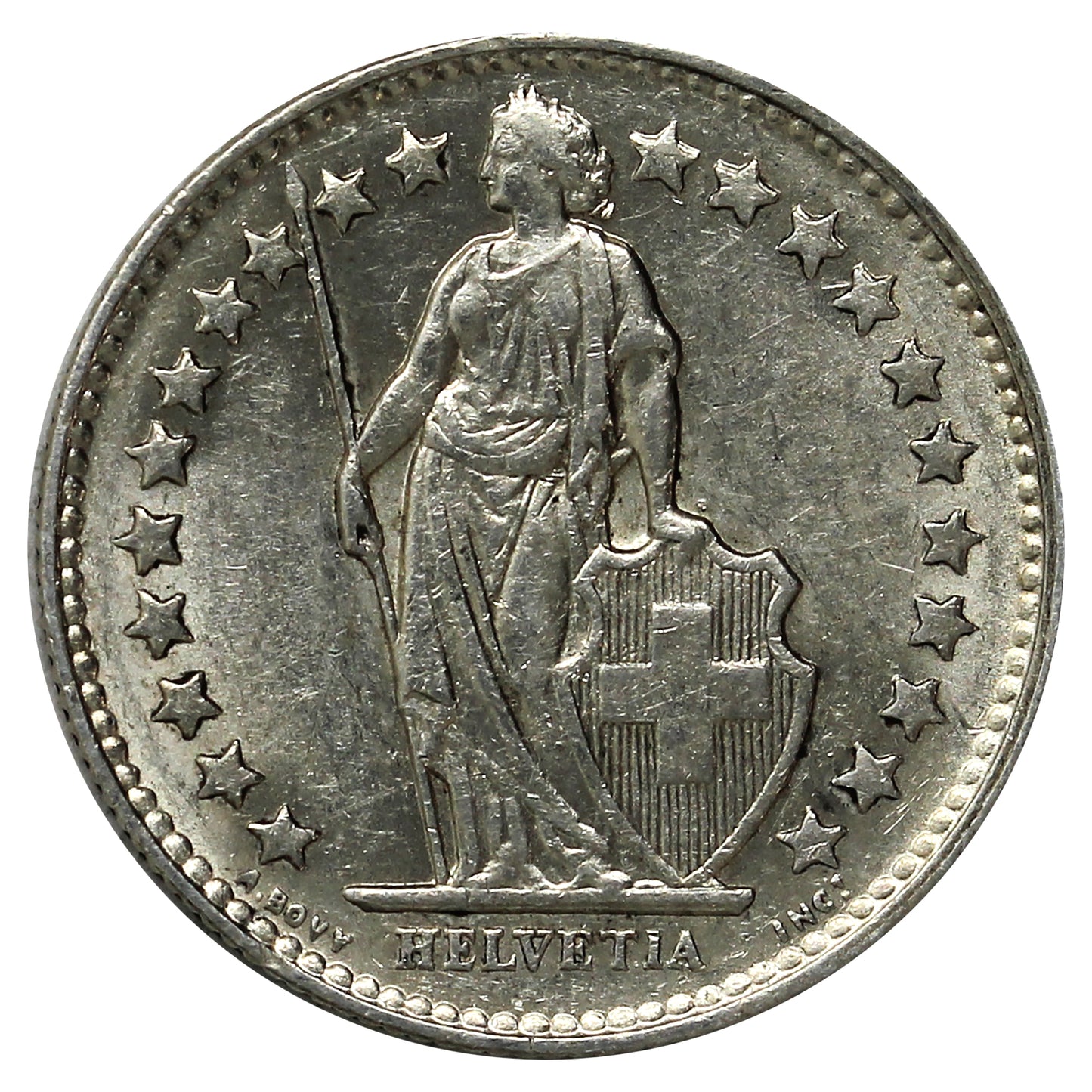 Switzerland 1956B 1/2 Franc Almost Uncirculated (AU50)