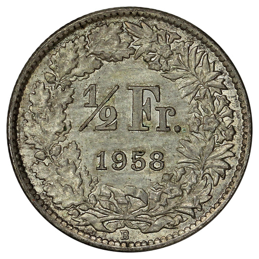Switzerland 1958B 1/2 Franc Uncirculated (MS60)