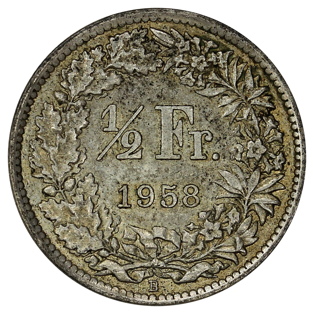 Switzerland 1958B 1/2 Franc Almost Uncirculated (AU50)