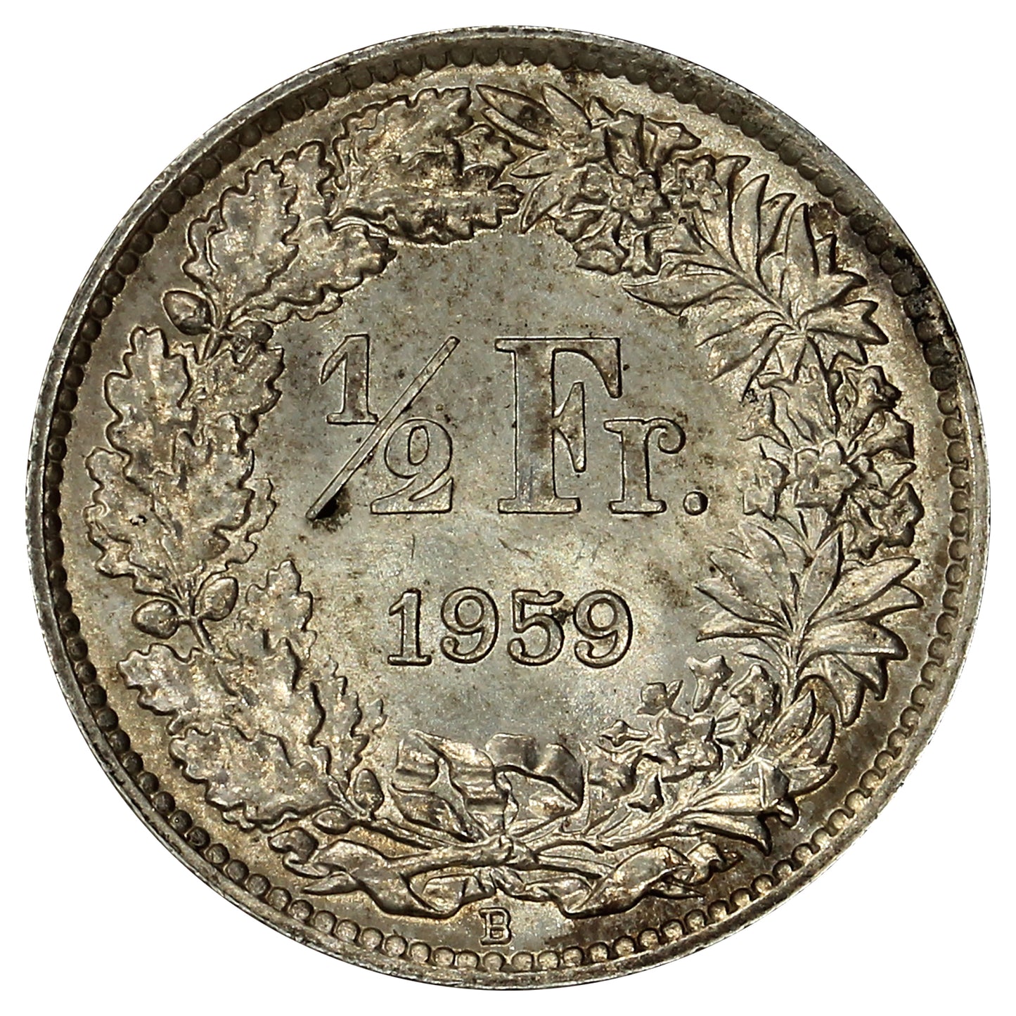 Switzerland 1959B 1/2 Franc Brilliant Uncirculated (MS63)