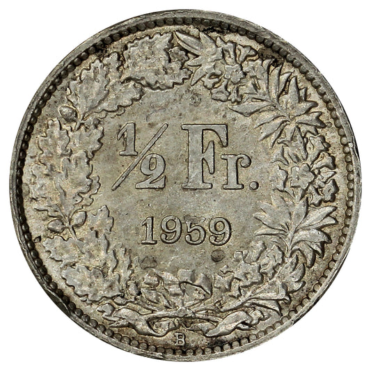 Switzerland 1959B 1/2 Franc Uncirculated (MS60)