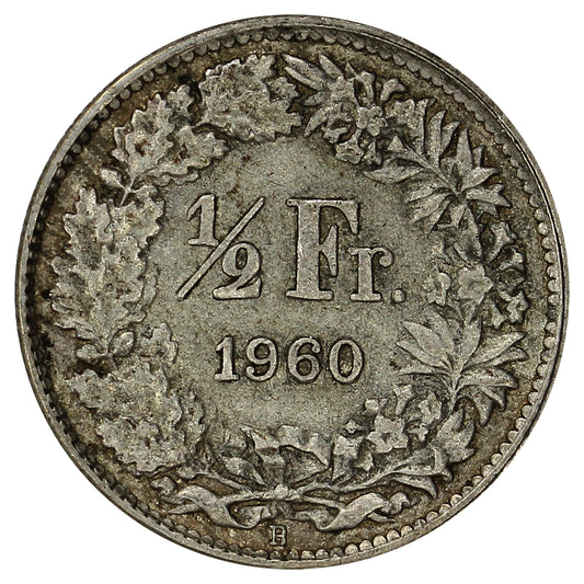 Switzerland 1960B 1/2 Franc Almost Uncirculated (AU50)