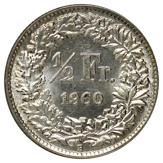 Switzerland 1960B 1/2 Franc Brilliant Uncirculated (MS63)