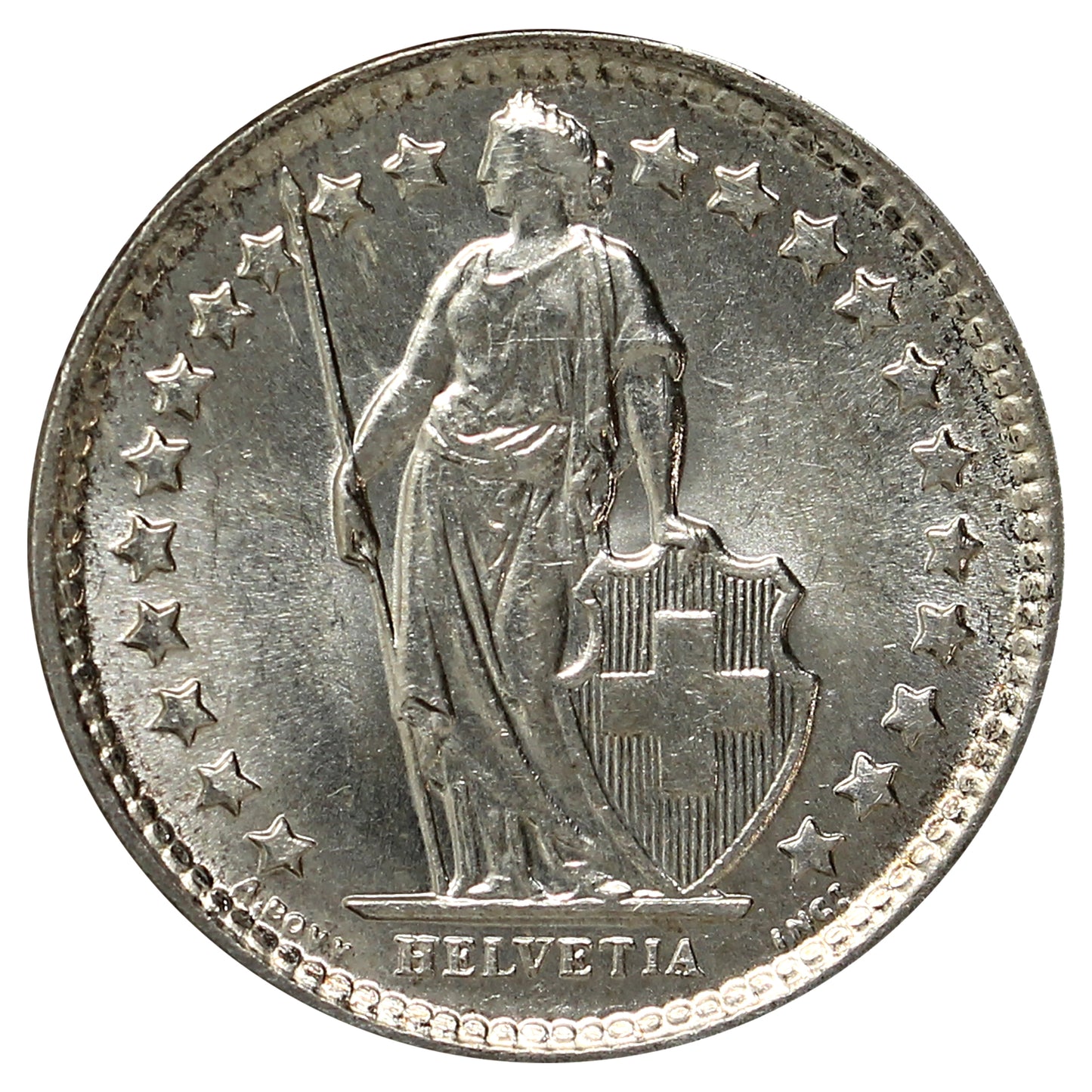 Switzerland 1960B 1/2 Franc Brilliant Uncirculated (MS63)