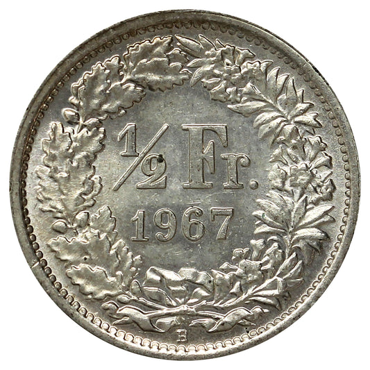 Switzerland 1967B 1/2 Franc Brilliant Uncirculated (MS63)
