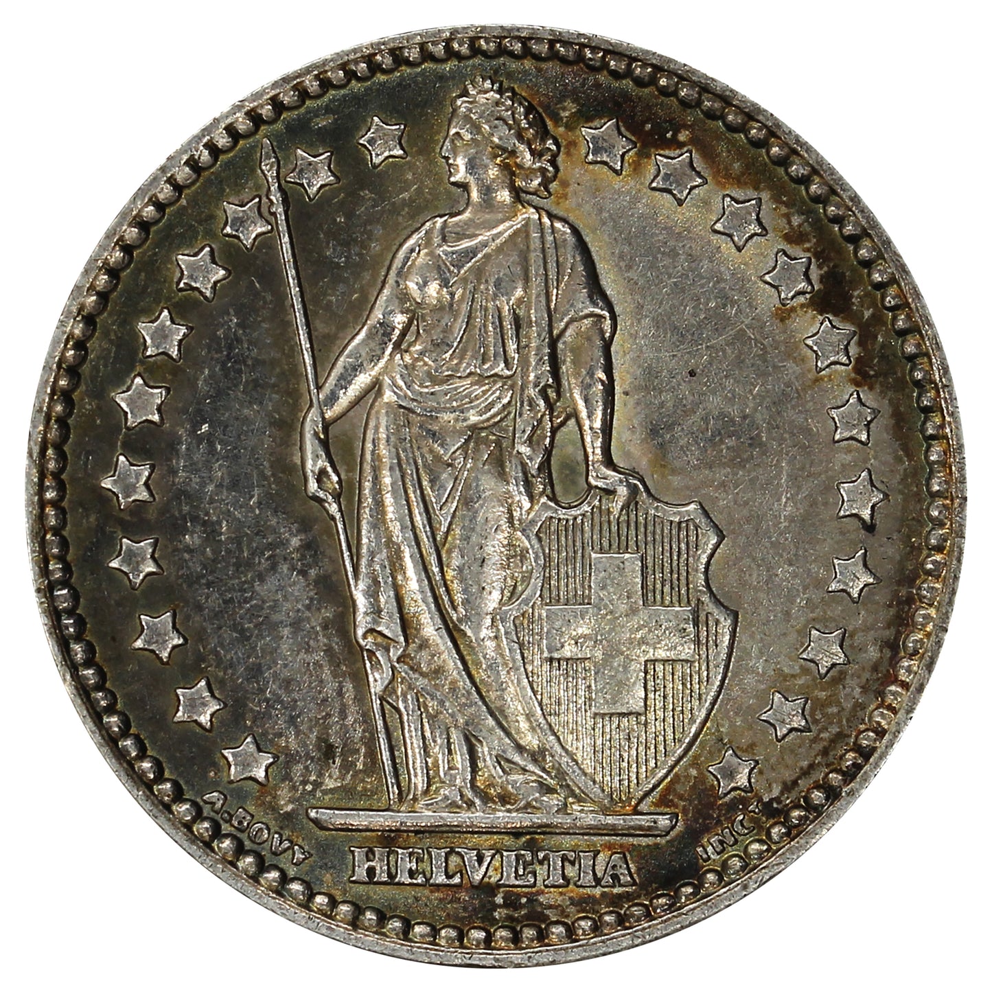 Switzerland 1916B Franc Almost Uncirculated (AU50)