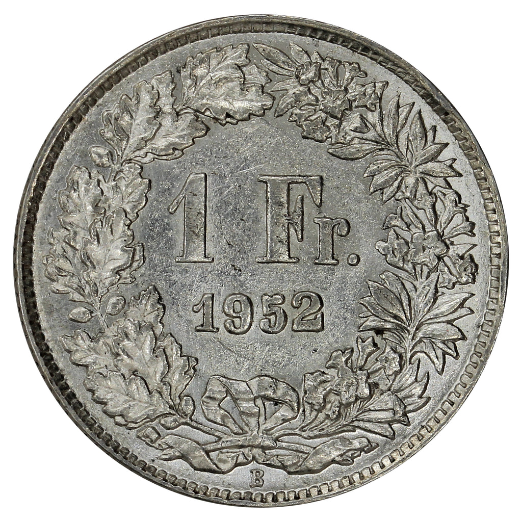 Switzerland 1952B Franc Almost Uncirculated (AU50)
