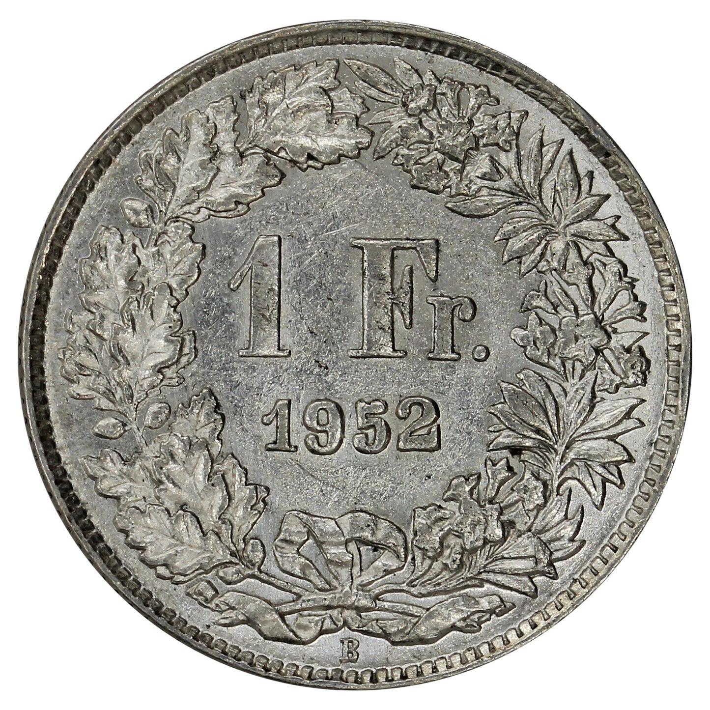 Switzerland 1952B Franc Almost Uncirculated (AU50)