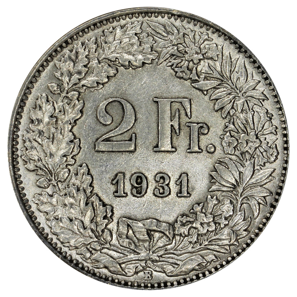 Switzerland 1931B 2 Francs Almost Uncirculated (AU50)