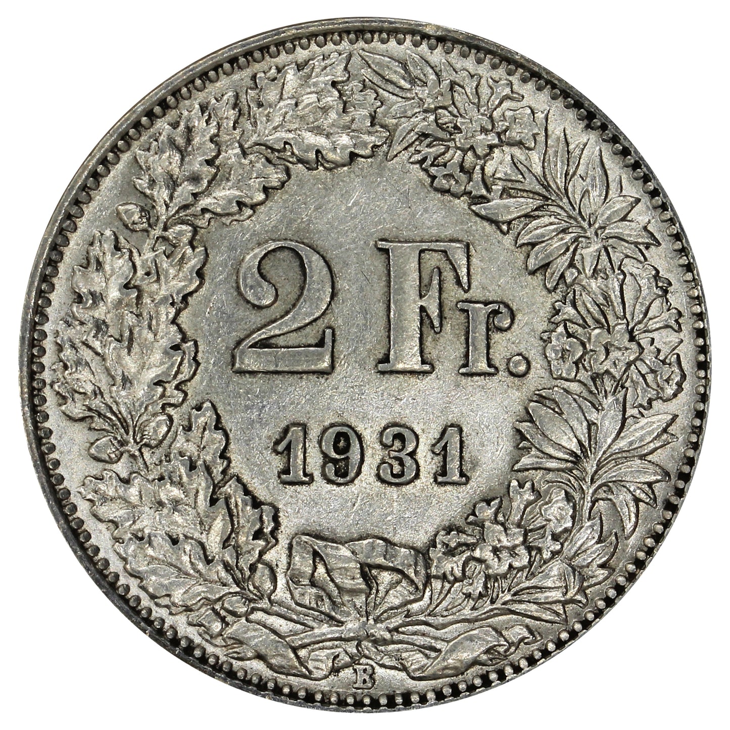 Switzerland 1931B 2 Francs Almost Uncirculated (AU50)