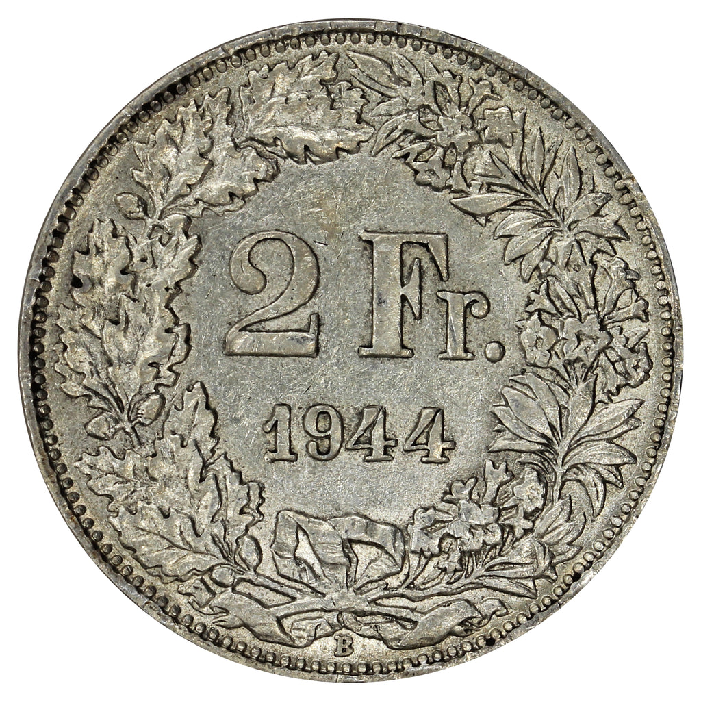 Switzerland 1944B 2 Francs Almost Uncirculated (AU50)