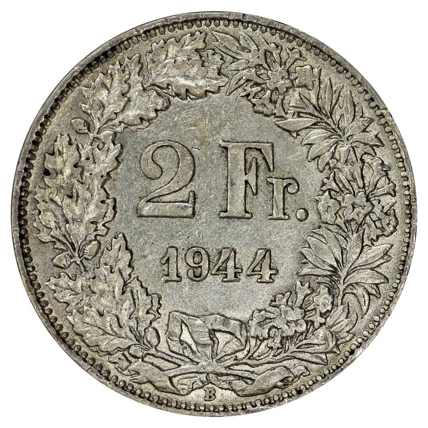 Switzerland 1944B 2 Francs Almost Uncirculated (AU50)
