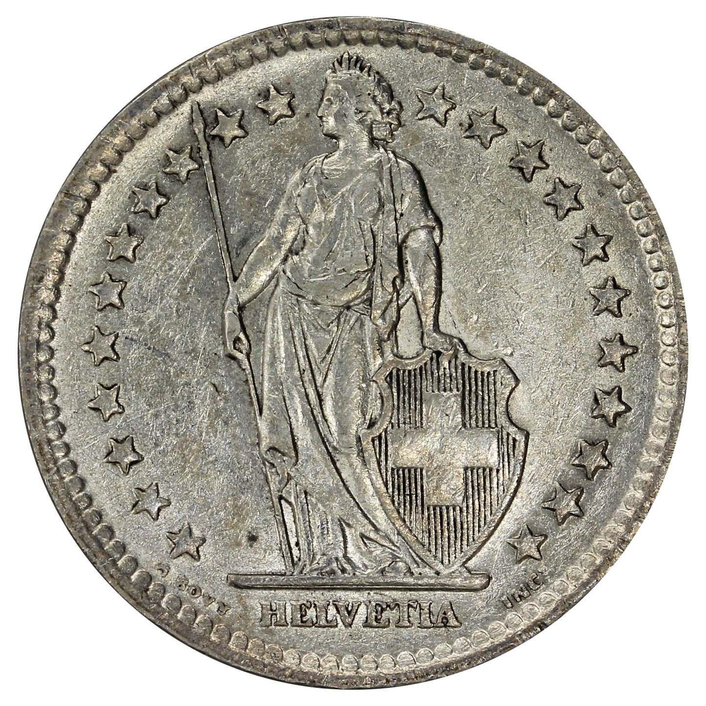 Switzerland 1944B 2 Francs Almost Uncirculated (AU50)