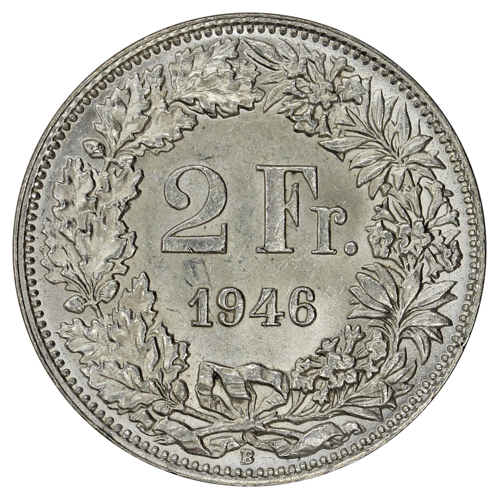 Switzerland 1946B 2 Francs Brilliant Uncirculated (MS63)