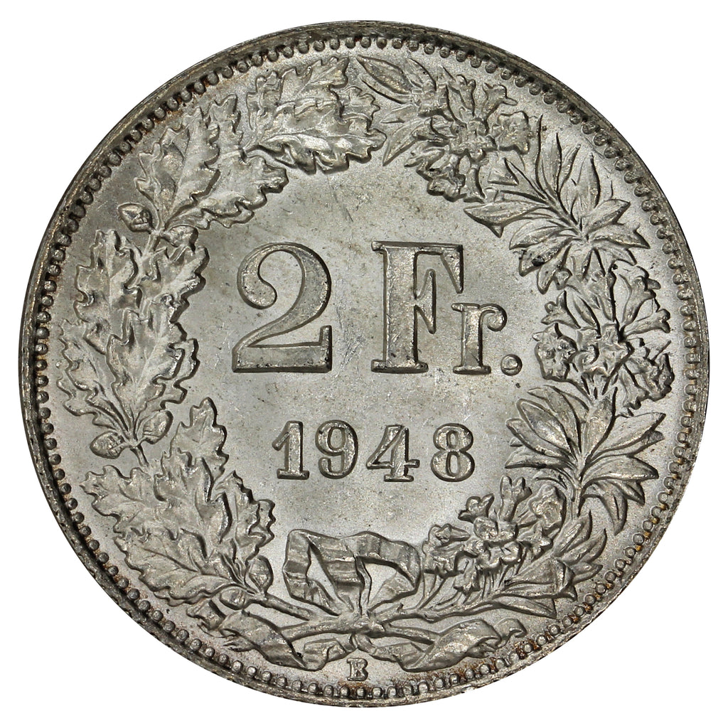 Switzerland 1948B 2 Francs Brilliant Uncirculated (MS63)