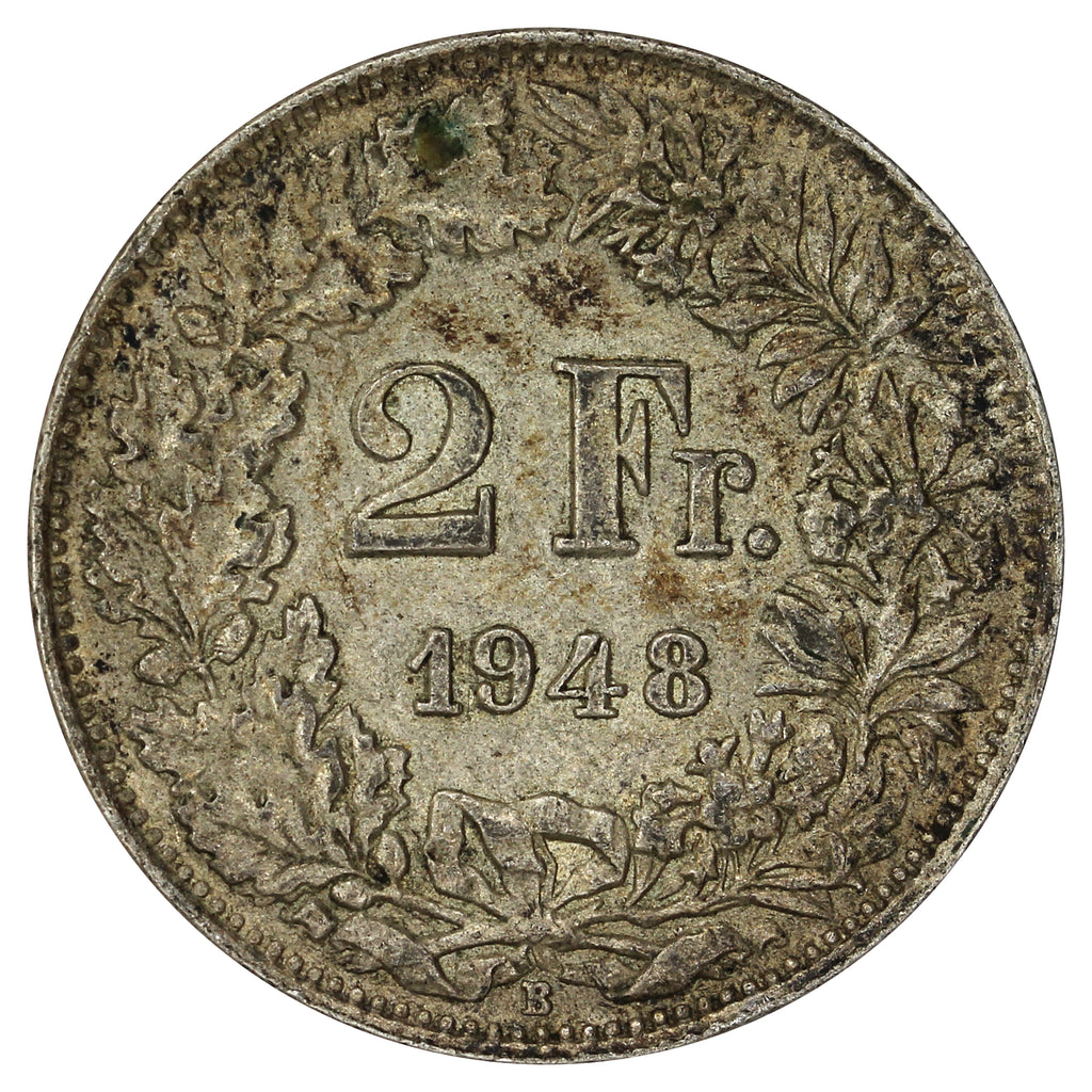 Switzerland 1948B 2 Francs Almost Uncirculated (AU50)
