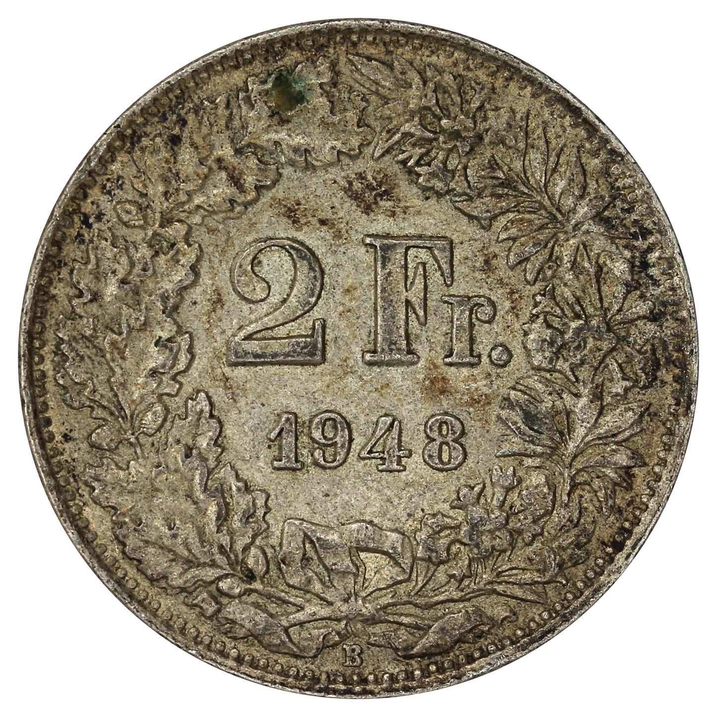 Switzerland 1948B 2 Francs Almost Uncirculated (AU50)