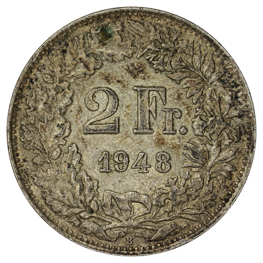 Switzerland 1948B 2 Francs Almost Uncirculated (AU50)