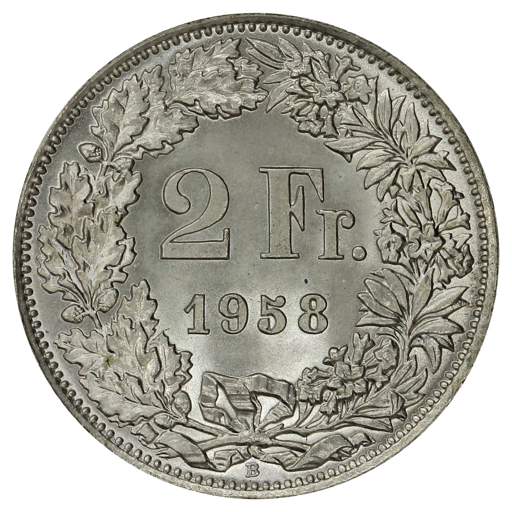 Switzerland 1958B 2 Francs Choice Brilliant Uncirculated (MS64)