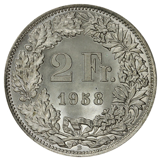 Switzerland 1958B 2 Francs Choice Brilliant Uncirculated (MS64)