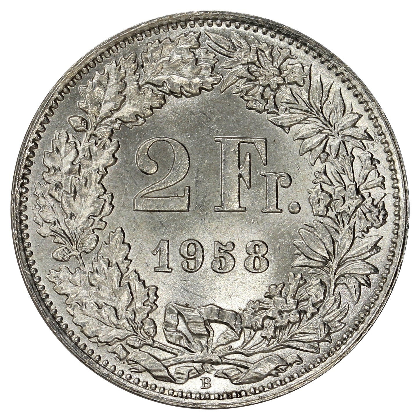 Switzerland 1958B 2 Francs Brilliant Uncirculated (MS63)
