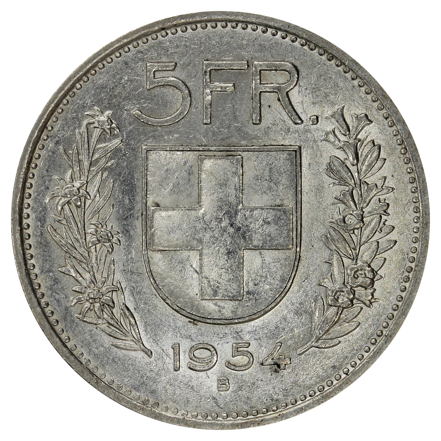 Switzerland 1954B 5 Francs Brilliant Uncirculated (MS63)