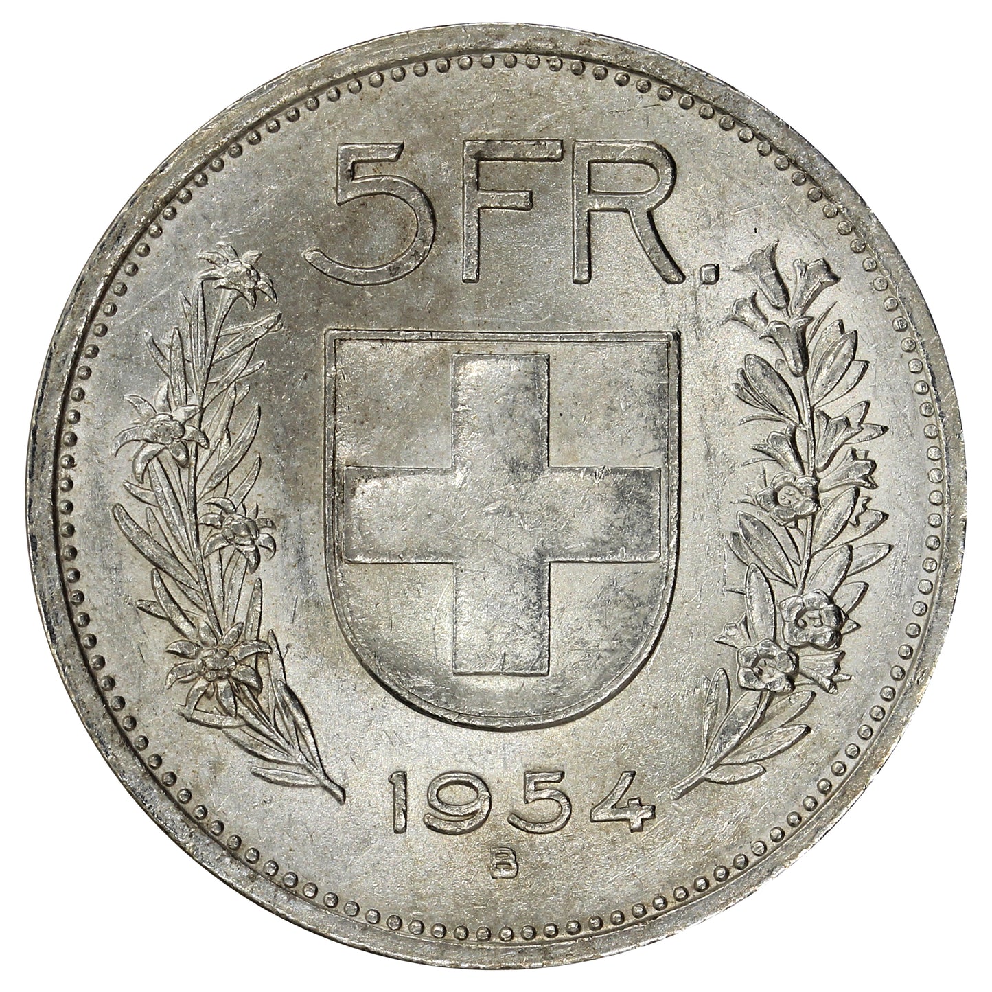 Switzerland 1954B 5 Francs UNC+ (MS62)