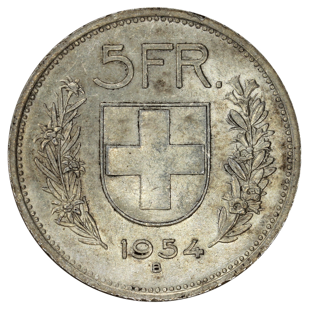 Switzerland 1954B 5 Francs Almost Uncirculated (AU50)