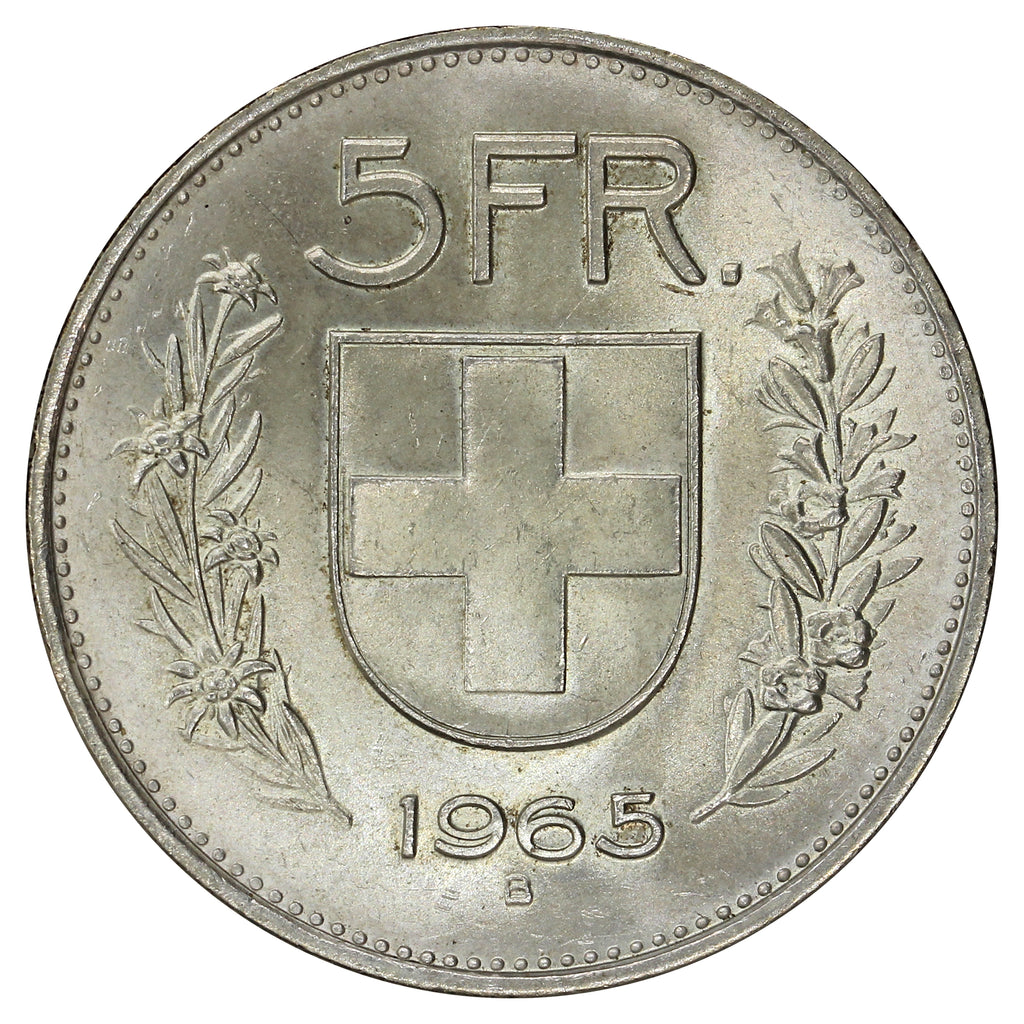 Switzerland 1965B 5 Francs Brilliant Uncirculated (MS63)