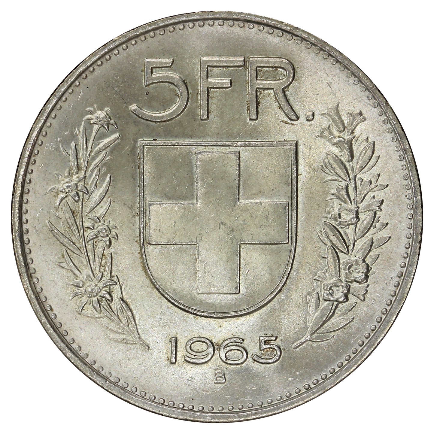 Switzerland 1965B 5 Francs Brilliant Uncirculated (MS63)