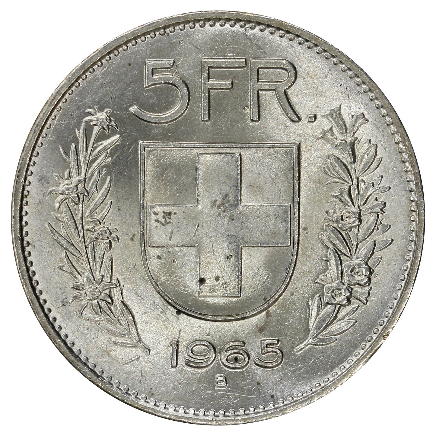 Switzerland 1965B 5 Francs UNC+ (MS62)