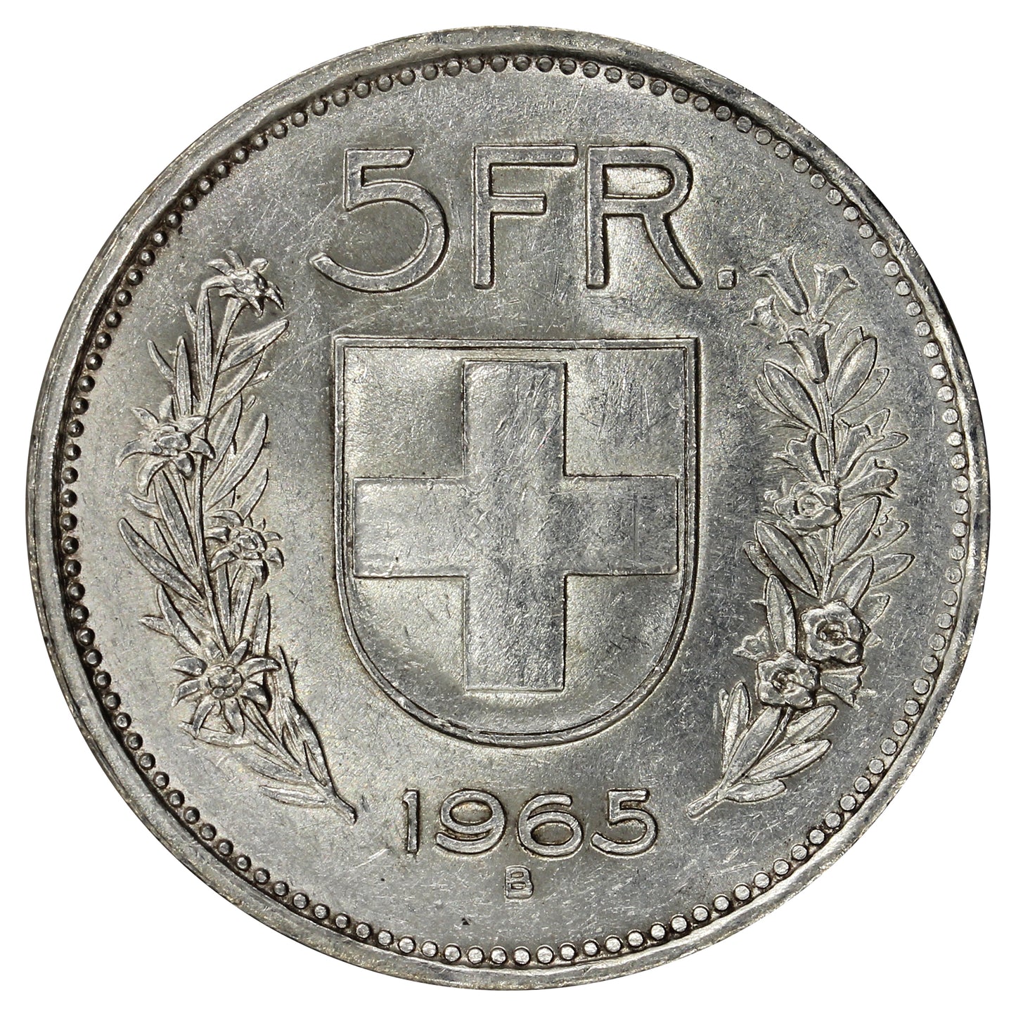 Switzerland 1966B 5 Francs Brilliant Uncirculated (MS63)
