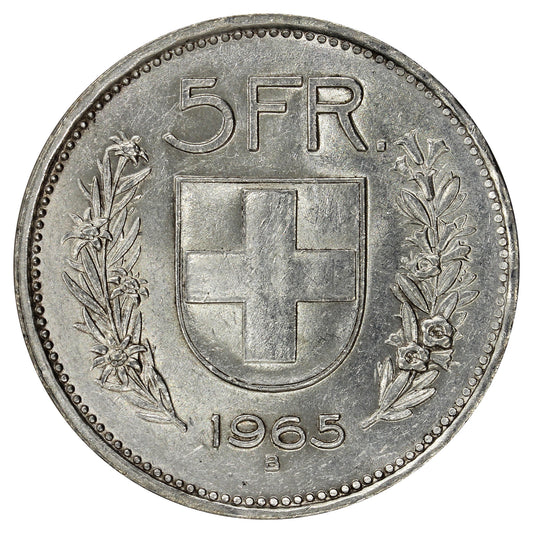 Switzerland 1966B 5 Francs Brilliant Uncirculated (MS63)