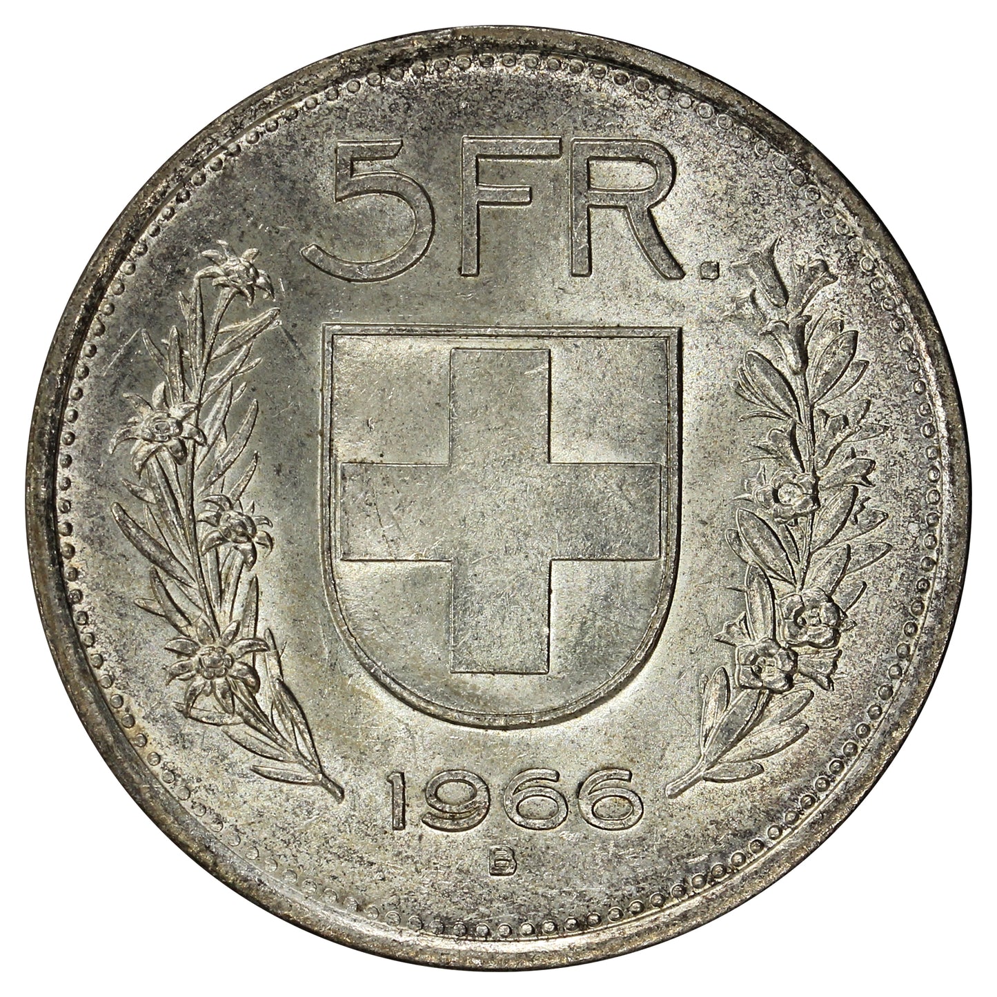 Switzerland 1966B 5 Francs UNC+ (MS62)
