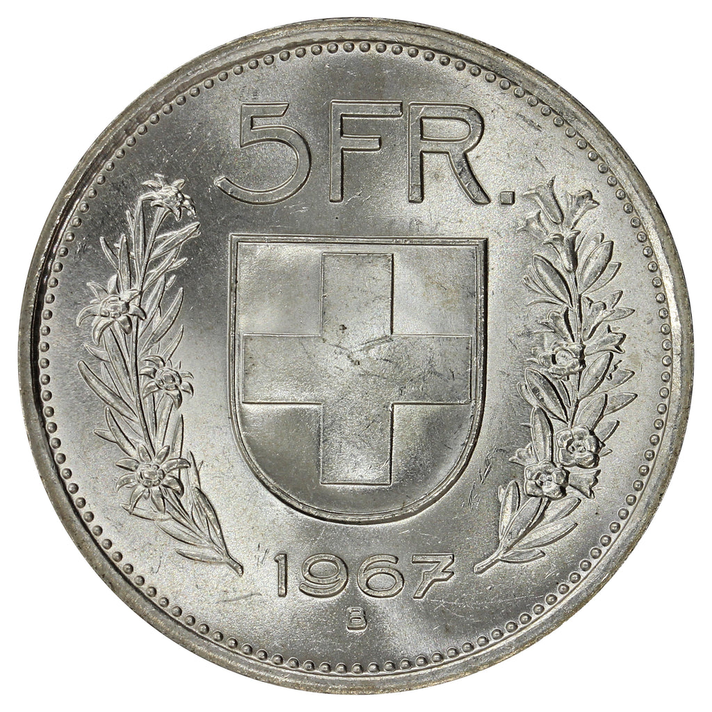 Switzerland 1967B 5 Francs Choice Brilliant Uncirculated (MS64)