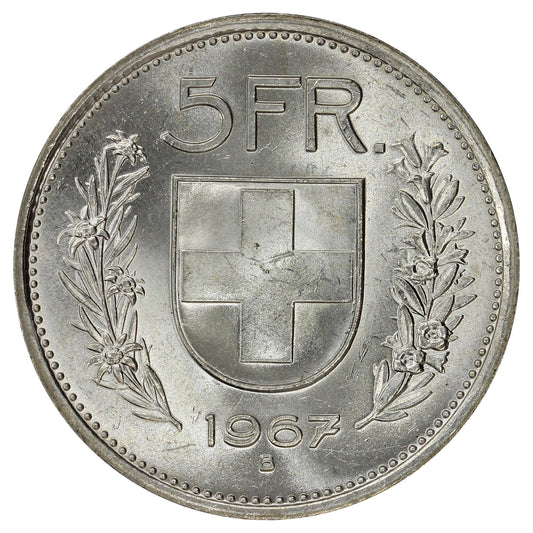 Switzerland 1967B 5 Francs Choice Brilliant Uncirculated (MS64)