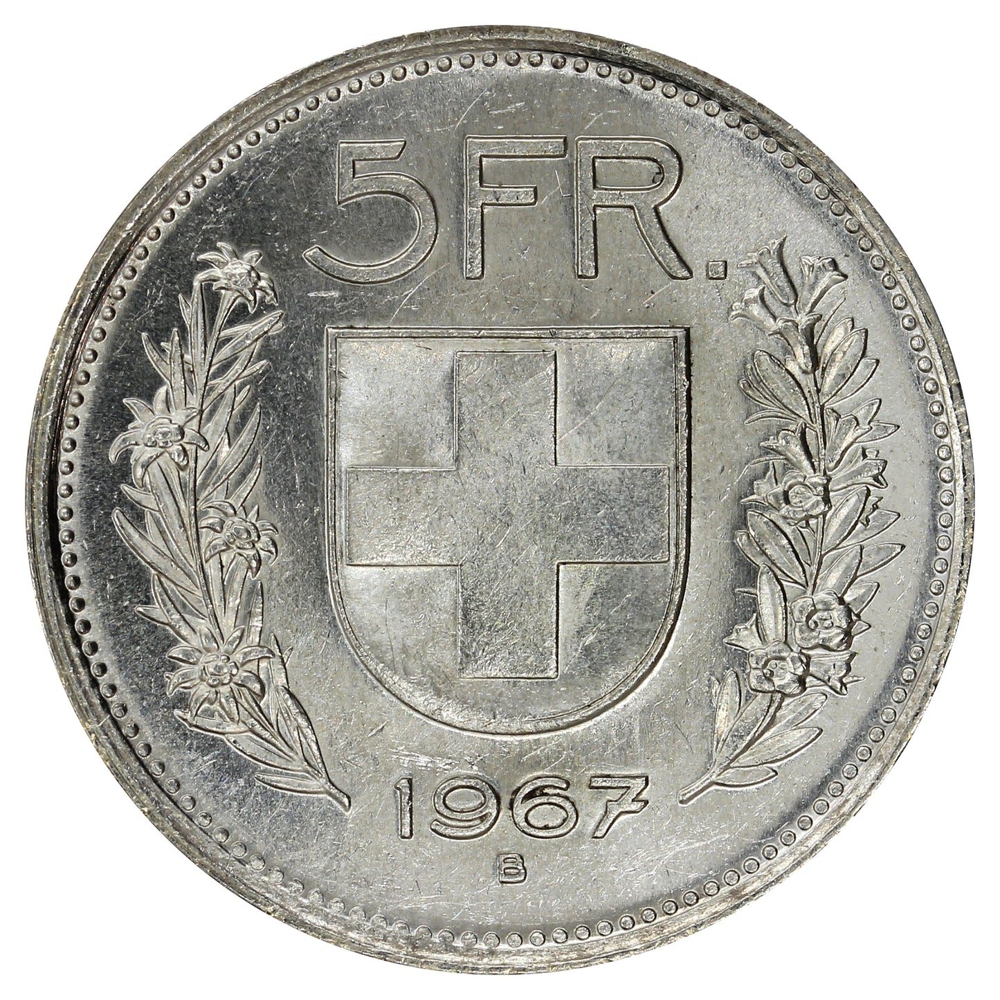 Switzerland 1967B 5 Francs UNC+ (MS62)
