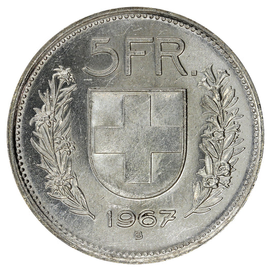 Switzerland 1967B 5 Francs UNC+ (MS62)