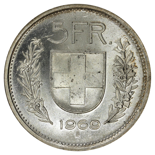 Switzerland 1969B 5 Francs Choice Brilliant Uncirculated (MS64)