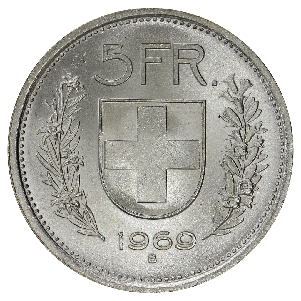 Switzerland 1969B 5 Francs Brilliant Uncirculated (MS63)