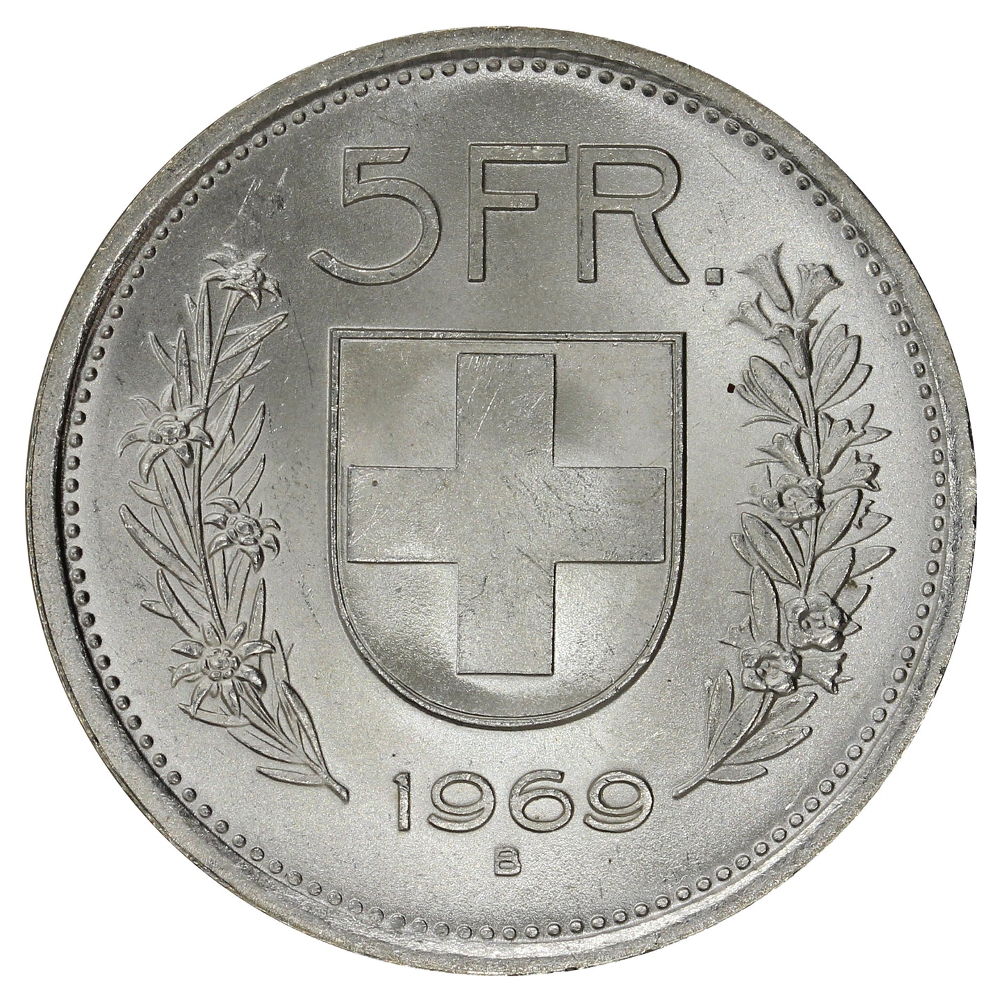 Switzerland 1969B 5 Francs Brilliant Uncirculated (MS63)