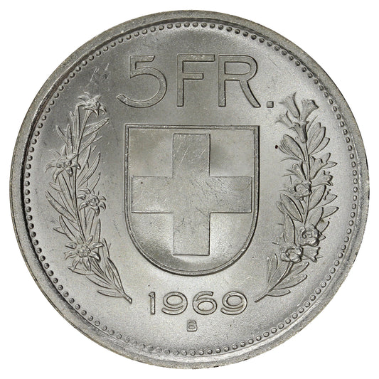 Switzerland 1969B 5 Francs Brilliant Uncirculated (MS63)