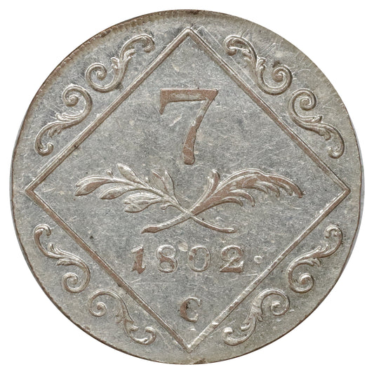 Austria 1802C Franz II 7 Kreuzer Almost Uncirculated (AU50) $