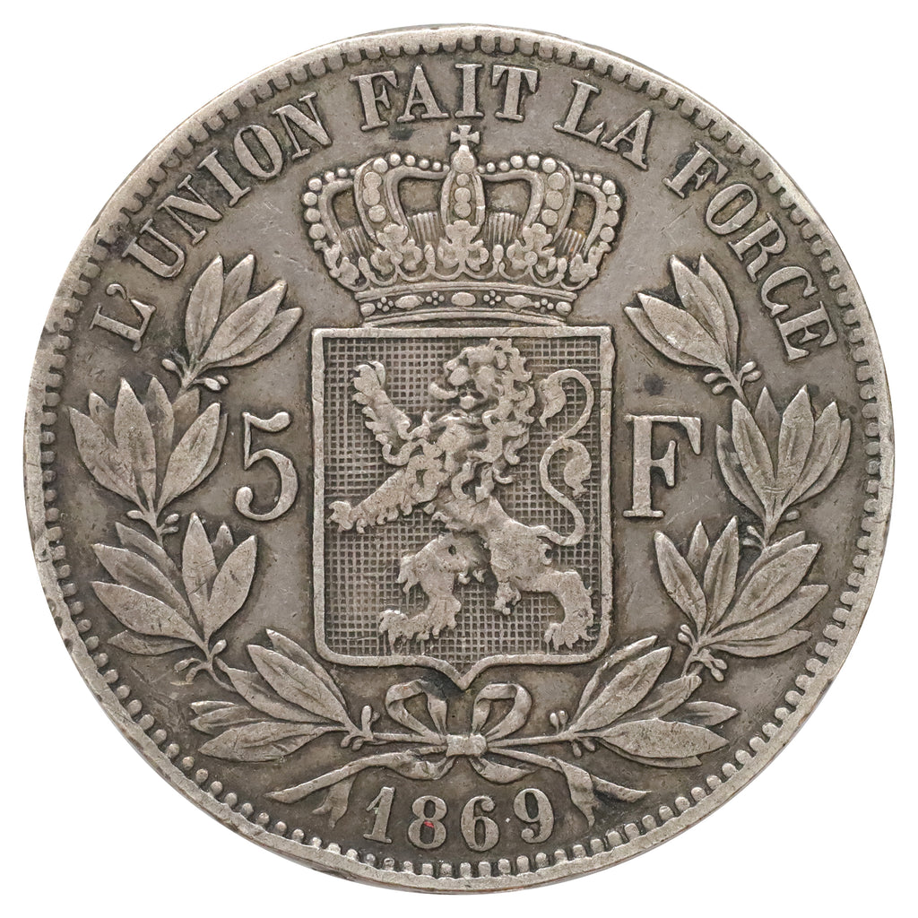Belgium 1869 5 Francs VF-EF (VF30)