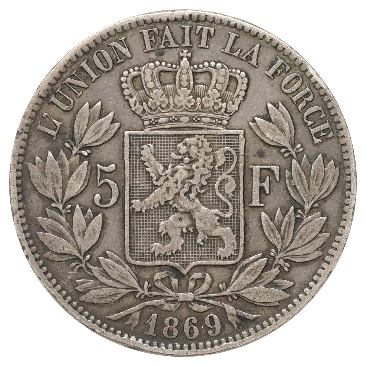 Belgium 1869 5 Francs VF-EF (VF30)