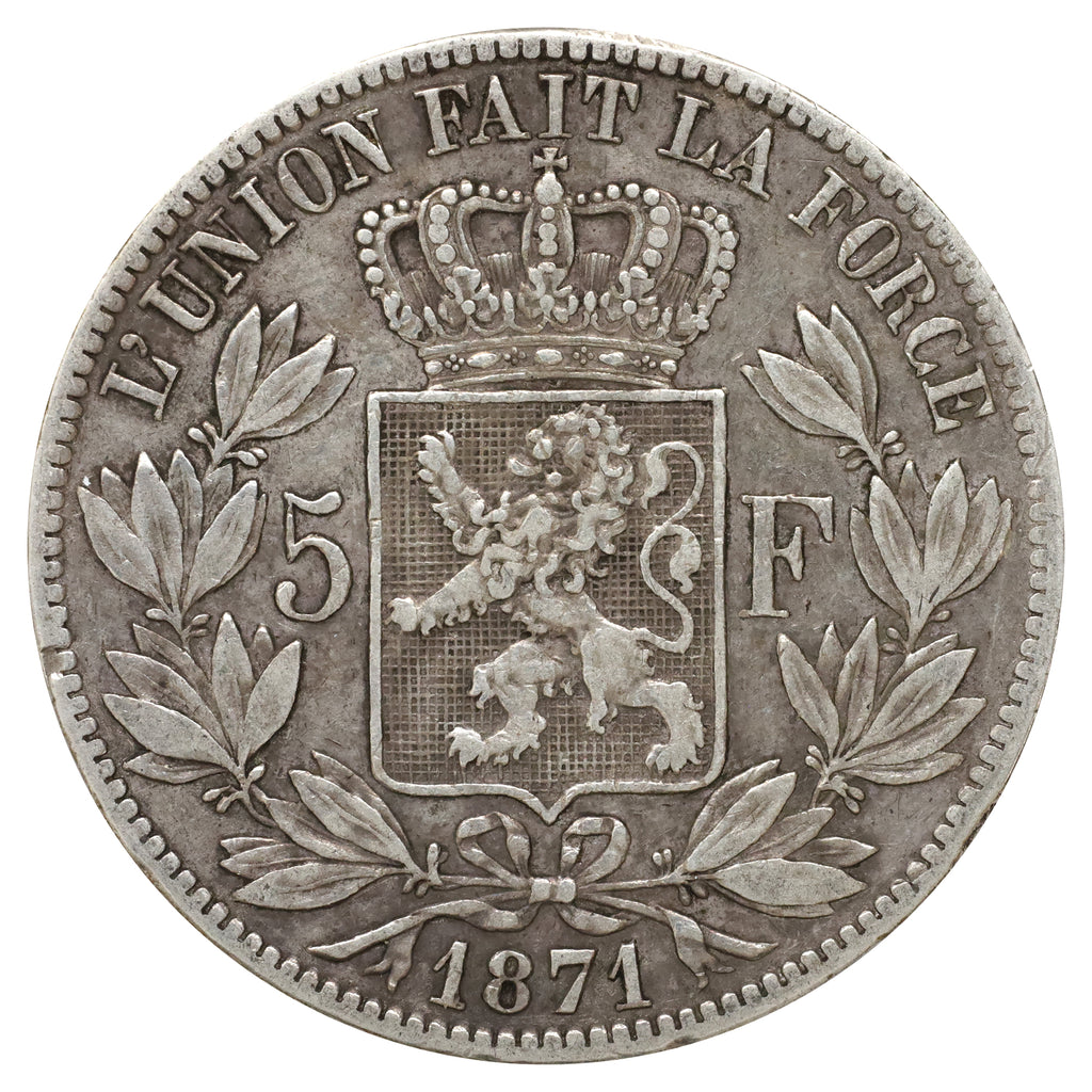 Belgium 1871 5 Francs F-VF (F15)